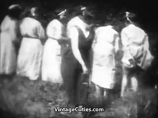 Simmering Mademoiselles get Spanked fro Countryside (1930s Vintage)