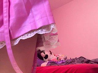 Charming little young pet badinage daddy POV trying on unmentionables and talking vilifying